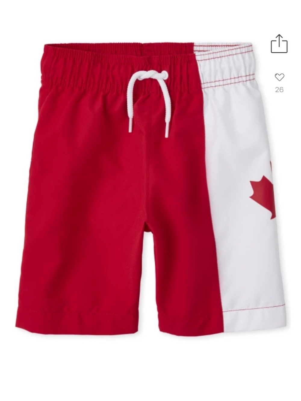 NWT Boys Red & White Canada Flag Swim Trunks with Maple Leaf - size XXL (16)